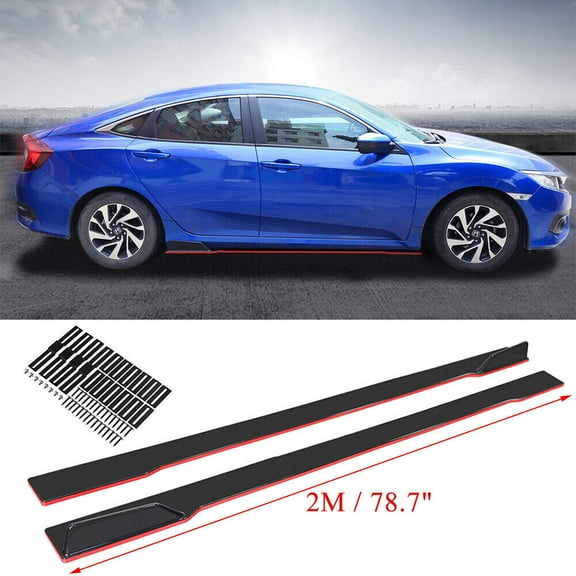 6pcs Set Universal Car Side Skirts Extension Lip Splitters 78.7Inch/2m Body Kit Rocker Extension Panel Splitter Lip, Gloss Black With Red Line Trim