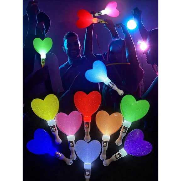 6pcs Set White Heart Shaped LED Luminous Handheld Atmosphere Light Sticks The Light Sticks Have Three Flashing Modes Suitable For Night Wedding Parties Concerts Va
