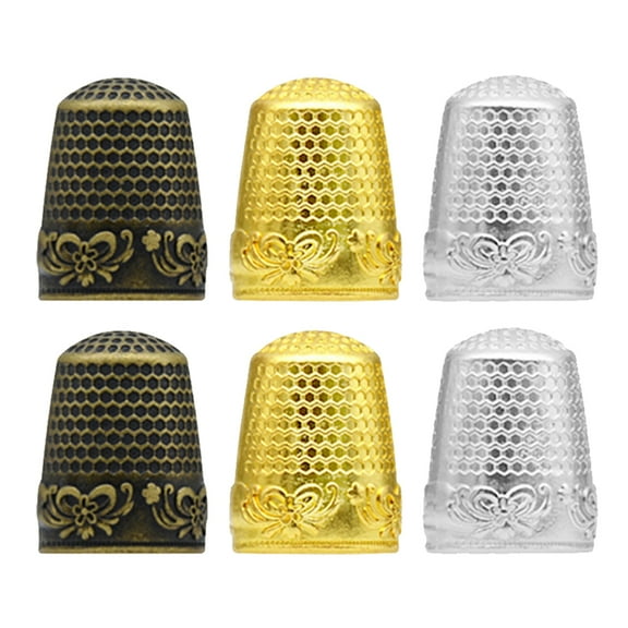 6pcs Sewing Thimbles Metal Finger Sleeves Needlework Thimble Rings Gift