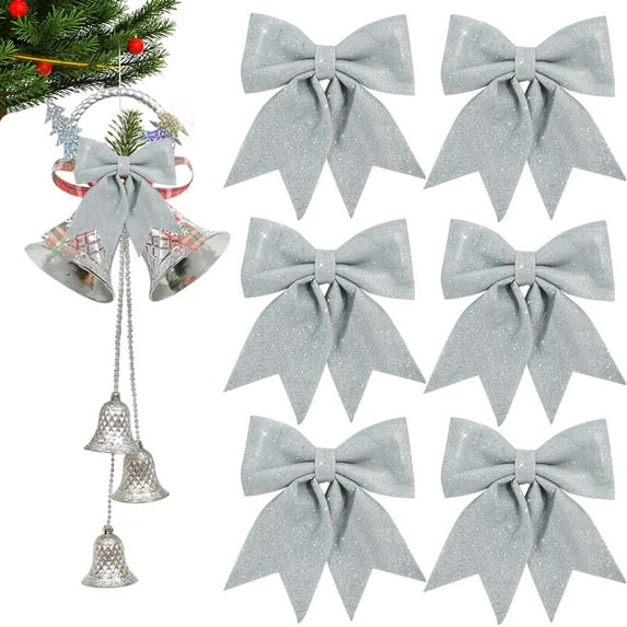 6pcs Shiny Bow Christmas Glitter Twist Tie Bows for Decoration Gift Box Wrapping, Christams Baskets Decor, Wedding Birthday Festival Party Decoration (5x5Inch)