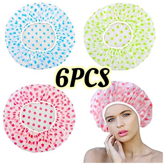 6pcs Shower Cap For Women-Multi-Purpose Thickening Elastic Bath Cap Plastic Waterproof Clear Shower Cap Bath Shower Caps Women Spa,Men Hair Caps,Home Use,Hotel and Hair Salon, Travel.