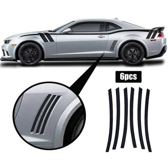 6pcs Side Vent Insert Stripe Decal Sticker for 2010-2015 Sports Car, Glossy Black/Red