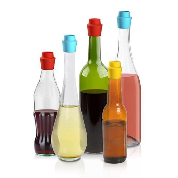 6pcs Silicone Bottle Caps Wine Stoppers Sealing Plug for Bar Home Restaurant (Red, Yellow, Blue)