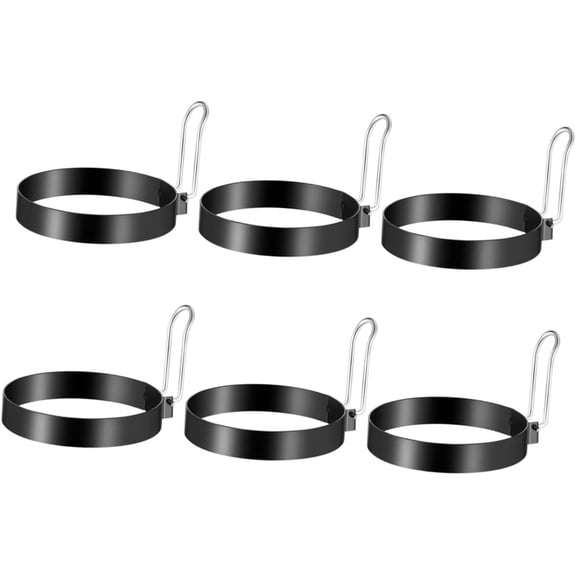 6pcs Silicone Cooking Utensils Silcone Molds Egg Scrambler Tool Stainless Steel Egg Ring Egg Circle Ring Egg Sandwich Ring Non Stick Pan Shaper Forming Machine Cooking Mould Black