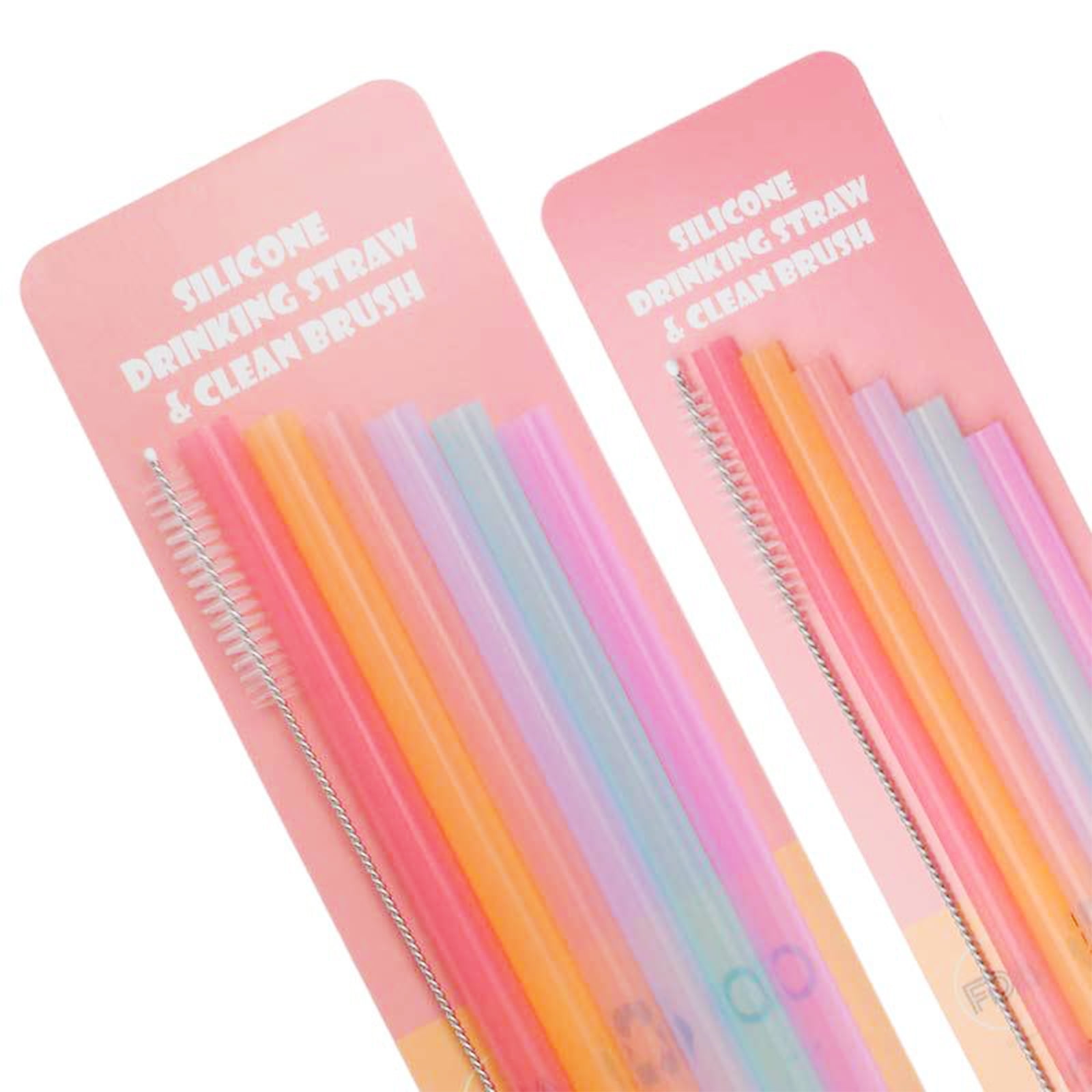 6pcs Silicone Reusable Straws, Straight Drinking Straws, w/1 Cleaning Brush