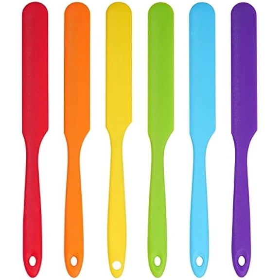 6pcs Silicone Spatulas Heat Resistant Jar Spatulas Cake Cream Butter Spatulas with Long Handle Non-Stick Kitchen Baking Cooking Resin Craft Stirring Mixing Scraper Tool (6 Colors)