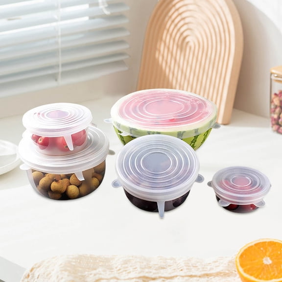 6pcs Silicone Stretch Lids for Food Storage Reusable Silicone Bowl Cover Suitable for Various Food Containers High & Low Temperature Scenarios White