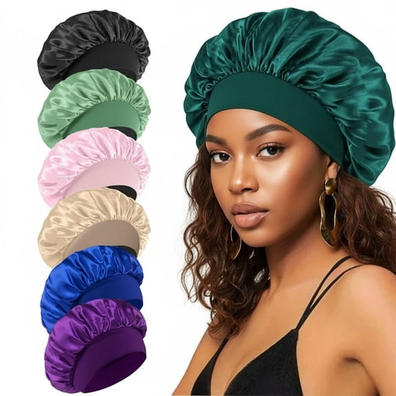 6pcs Silk & Satin Bonnets for Women/Men , Extra Wide Band Hair Wrap Cap for Curly & Natural Hair , Sleeping & Shower Protection