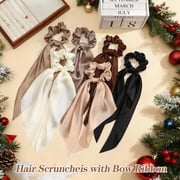 6pcs Silk Scrunchies with Bows, Knotted Bow Hair Ties with Long Ribbon for Women, Hair Scarfs Ponytail Holders Satin Elastic Hair Accessories