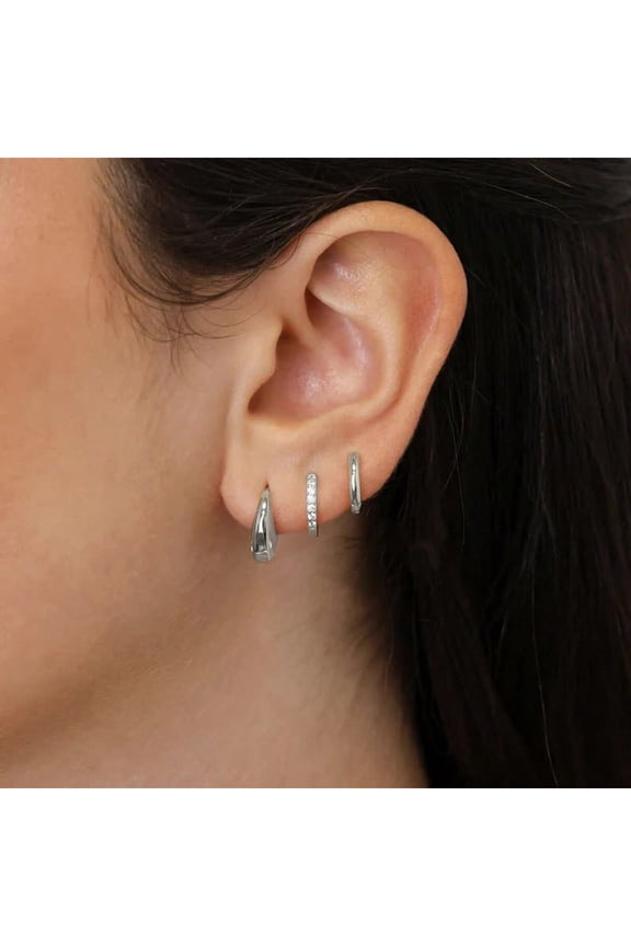 6pcs Silver-2 Minimalist Zirconia Hoop Earring Set For Women Stackable Daily Wear