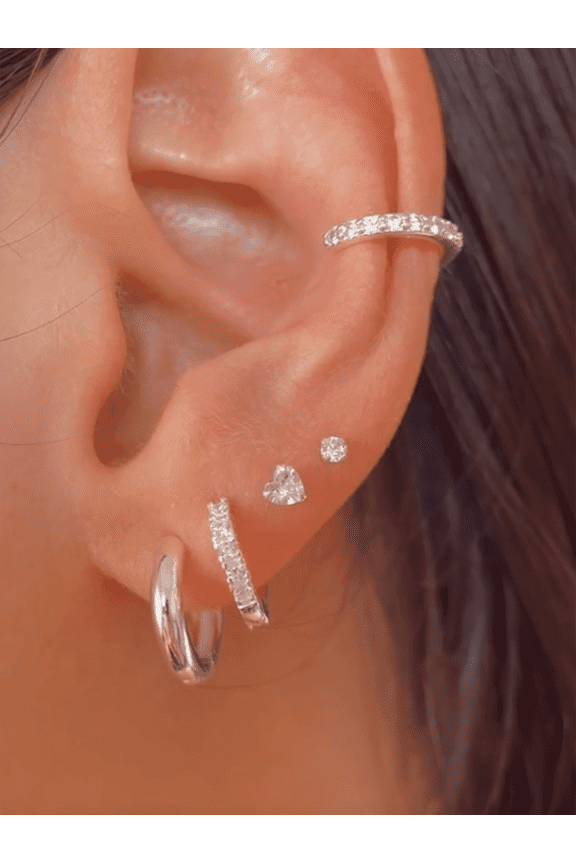 6pcs Silver-3 Minimalist Zirconia Hoop Earring Set For Women Stackable Daily Wear
