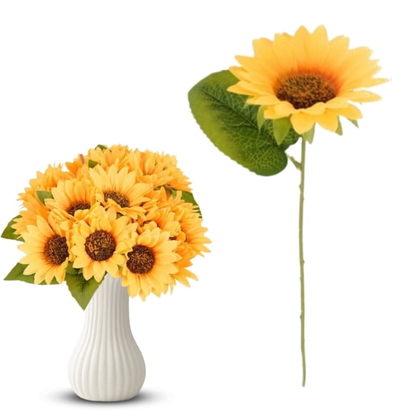 6pcs Single Simulated Sunflower Flower with Long Stem,Vintage Fall Sunflower Decoration for Autumn Home Wedding Birthday Party,Artificial Sunflowers for Fall Home,Wedding and Cemetery Flowers Decor