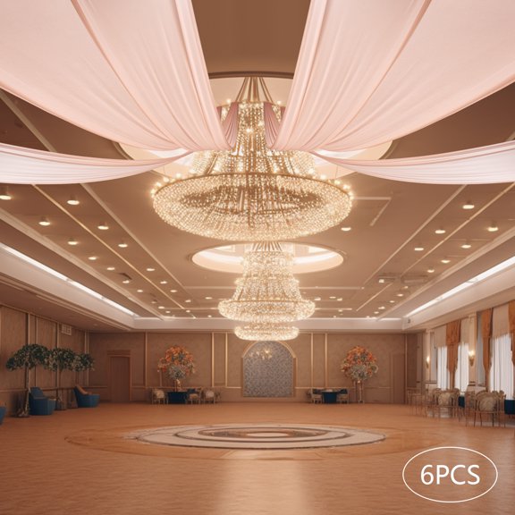 6pcs Skin Pink Chiffon 1.5x6m Ceiling Curtain Wedding Party Decoration Hanging Cloth Background Cloth