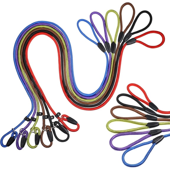 6pcs Slip Leads Dog Leash Heavy Duty Rope Leash for Small Medium Dogs, 5FT Classic Dog Leashs Strong Nylon Dog Training Leashs Strong Comfortable Loop Leashes (3/8", 6 Colors)