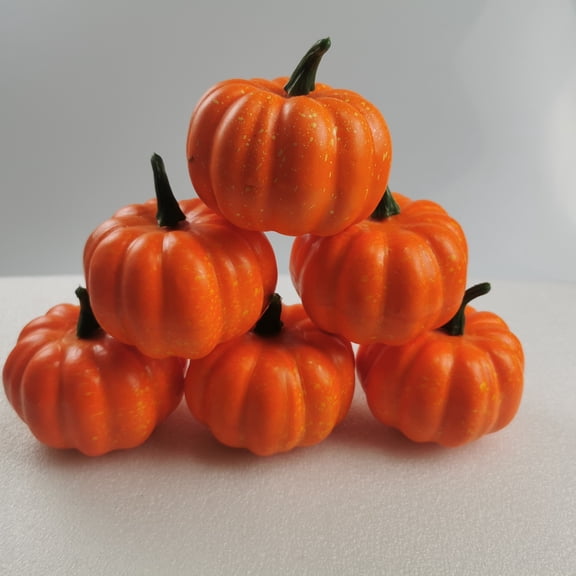 6pcs Small Artificial Pumpkin Decor Set, Halloween Foam Pumpkin Model for Home and Kitchen Display, Pumpkin Prop for Autumn Holiday Halloween Decorations(Orange)