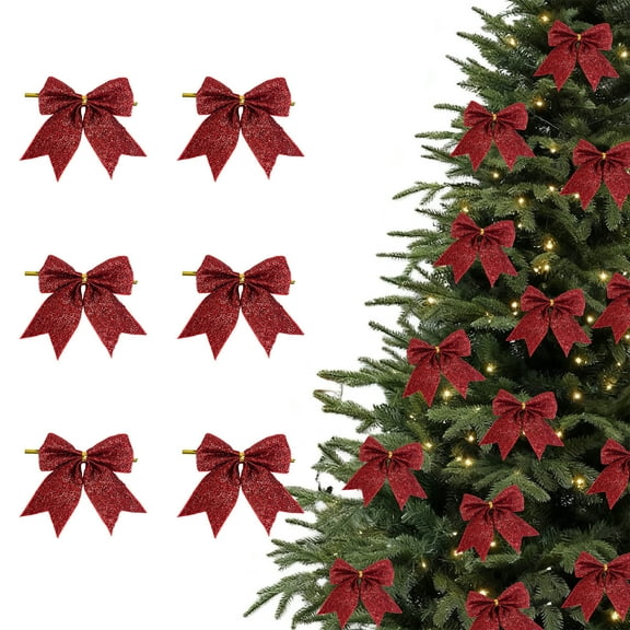 6pcs Small Bow Christmas Tree Ornaments - Cute Hanging Pendants for Christmas Trees & Holiday Displays, Festive Bow Decor to Enhance Tree Charm & Holiday Vibe, 3.9*3.5in, Red
