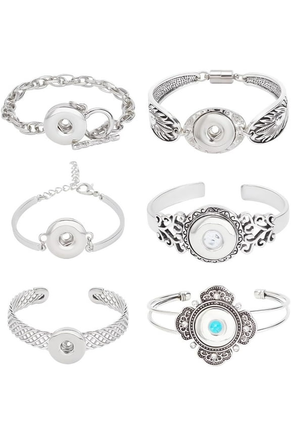 6pcs Snap Bangle Bracelets Interchangeable Snap Bangle Charms Collection Adjustable Snap Bracelets Handmade Jewelry Snap Button Jewelry Chain for Women Making DIY Jewelry Accessory