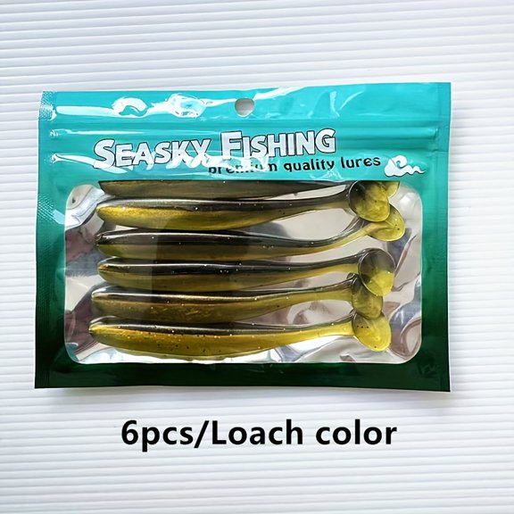 6pcs Soft Bait Set, 11.5cm T-Tail, Multi-Color Lures, PVC Realistic Simulated Soft Fish Fishing Tackle, Clip-On Bait, Suitable for Saltwater and Freshwater, Bass, Pike, Topmouth Culter.
