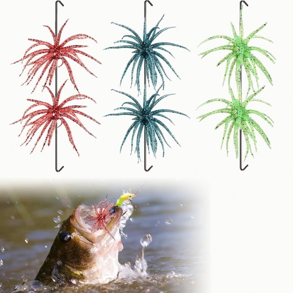 6pcs Soft Plastic Octopus Baits, Japanese Finesse Worm for Bass Fishing, Tentacle Creature Lure for Drop Shot & Wacky Rig/Neko Rig (Three Colors)