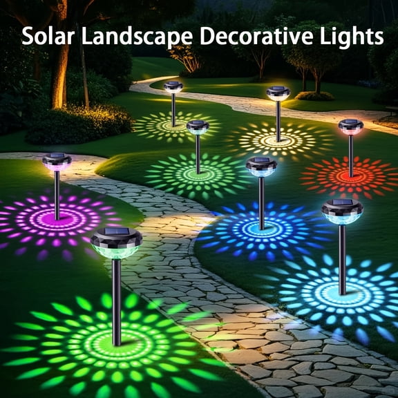 6pcs Solar Light And Shadow Path Lights, Outdoor Lawn Lights, Colorful Gradient LED Lights, Suitable For Paths, Villas, Courtyards, Garden Landscape Decoration, Holiday Party Atmosphere Decoration