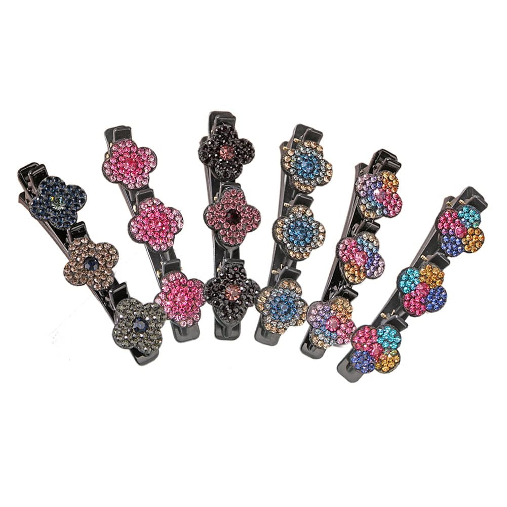 6pcs Sparkling Crystal Stone Hair Clips, Braided Hair Clip with 3 Small