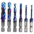 6pcs Spiral Tap Drill Bit Set Blue Plating Coating Hex Shank Drill and