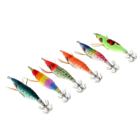 6pcs Squid Jig Hooks Fishing Lures with Luminous Tail