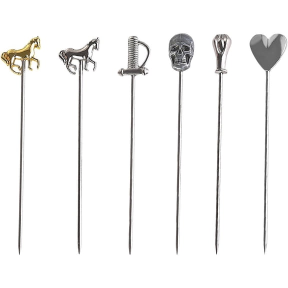 6pcs Stainless Steel Cocktail Picks Martini Skewer Fruit Picks Sandwiches Toothpicks Food Sticks for Appetizers Snacks