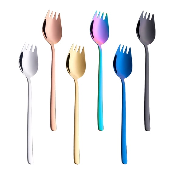6pcs Stainless Steel Sporks Fork Spoons Dual-use Dessert Fork Spoons Home Supplies