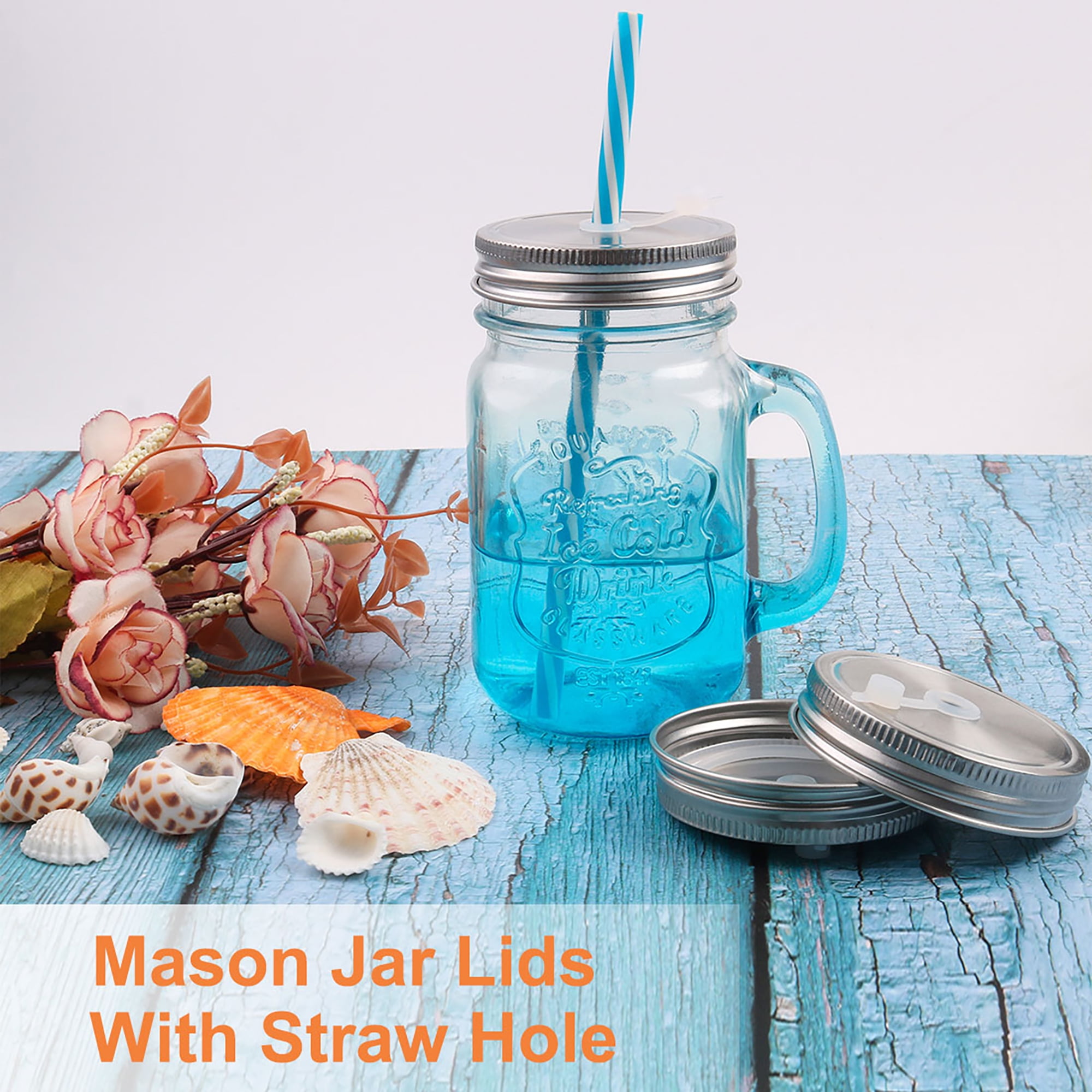 Mason Jar, with Straw & Lid, Blue, Glass, 450 mL - Market 99 – MARKET 99