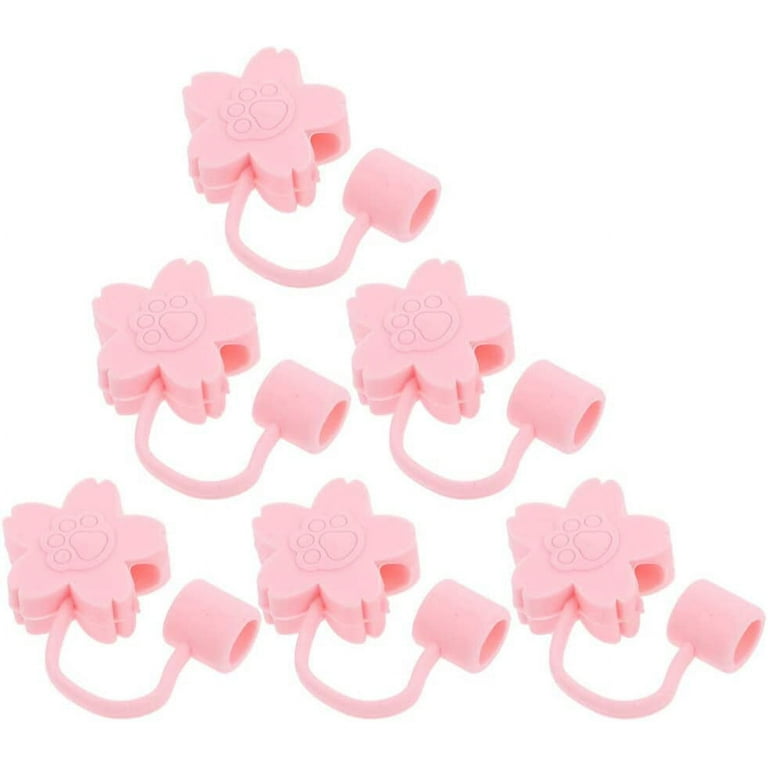 6pcs Straw Cover Cap Reusable Silicone Straw Toppers Drinking Flower Shape  Straw Tips Lids Cute Straws Plugs Straw Protectors Drinking Dust Cap Pink-1