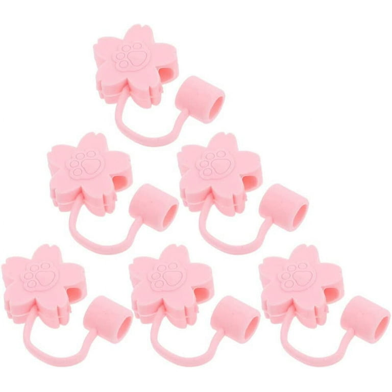 6pcs Straw Cover Cap Reusable Silicone Straw Toppers Drinking Flower Shape  Straw Tips Lids Cute Straws Plugs Straw Protectors Drinking Dust Cap Pink-1  