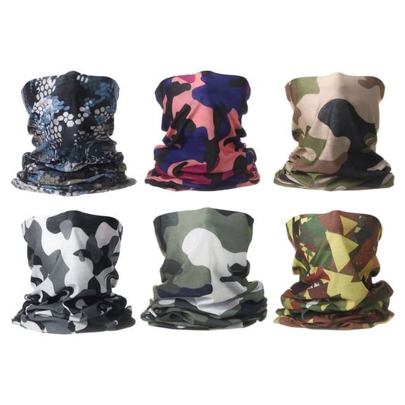 6pcs Summer Cooling Neck Gaiter Sun Protection Face Mask Fishing Neck Gaiter Sunscreen Breathable Bandana for Men Women, Camo G
