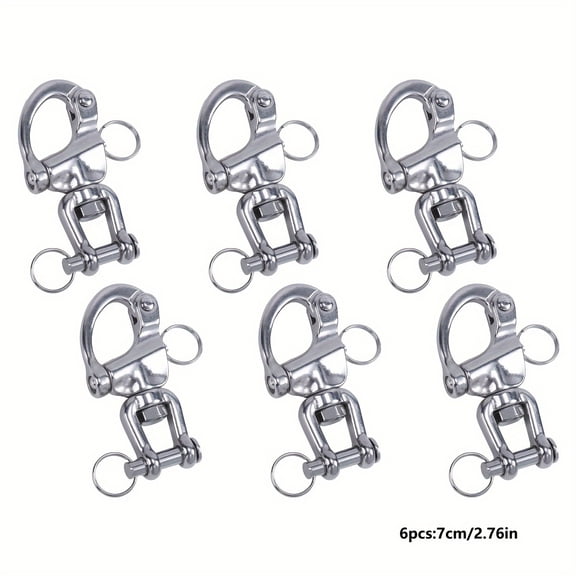 6pcs Swivel Eye Snap Shackle, Marine Sailboat Shackles, 6 Pack Stainless Steel Swivel Shackles for SCBA Mask Quick Release, Sailing Rigging for Spinnaker Halyard,70mm/2.76in
