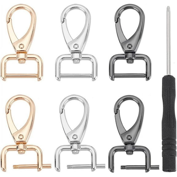 6pcs Swivel Snap Hooks 3 Colors Replacement D-Rings Rotatable Push Gate Clip Flag Clips Lobster Claw Clasp with Screwdriver Install Tool for DIY Bag Purse Keychain ID Tags Leather Craft diy making