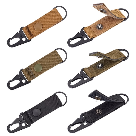 6pcs Tactical Molle Clip Buckle 3 Colors Alloy Outdoor Carabiners Hanger Buckle Hook Tactical Hanging Belt Carabiner Clip with Nylon Tape for making