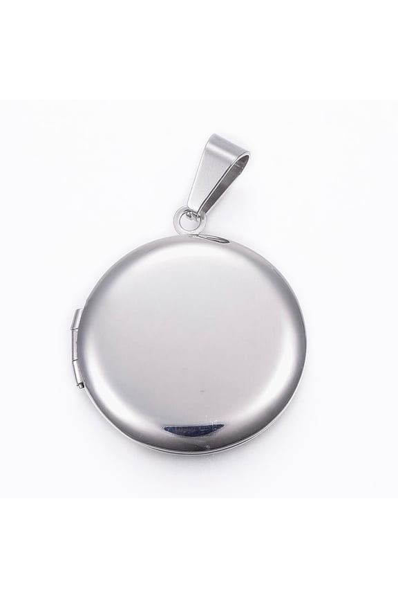 6pcs Resistant 304 Stainless Steel Locket Pendants Photo Frame for Necklaces Flat Round Stainless Steel color 31x27.5x5.5mm Hole: 9x5mm Inner diameter: 20.5mm