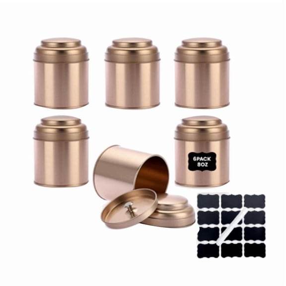 6pcs Tea Tin with Airtight Double Lids for Loose Leaf Tea Storage, 8 Fl  Small Tin Can Rose Gold