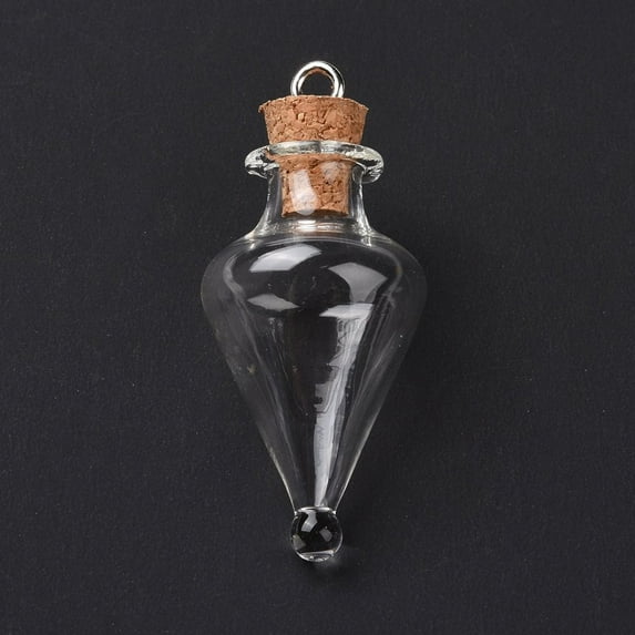 6pcs Teardrop Glass Cork Bottle Pendants Glass Empty Wishing Bottle Charm with Platimen Tone Iron Loops Clear 4.4cm Hole: 2.5mm