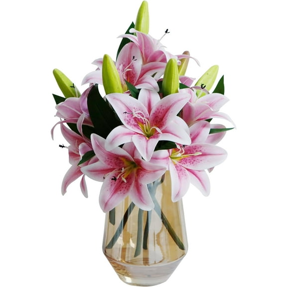6pcs Tiger Lily Artificial Flowers, 15 Inch Faux Lilies Flower with 2 Blooms and 1 Bud, Latex Real Touch Easter Lily Flowers for Home Décor Centerpiece Wedding Bouquet,Deep Purple