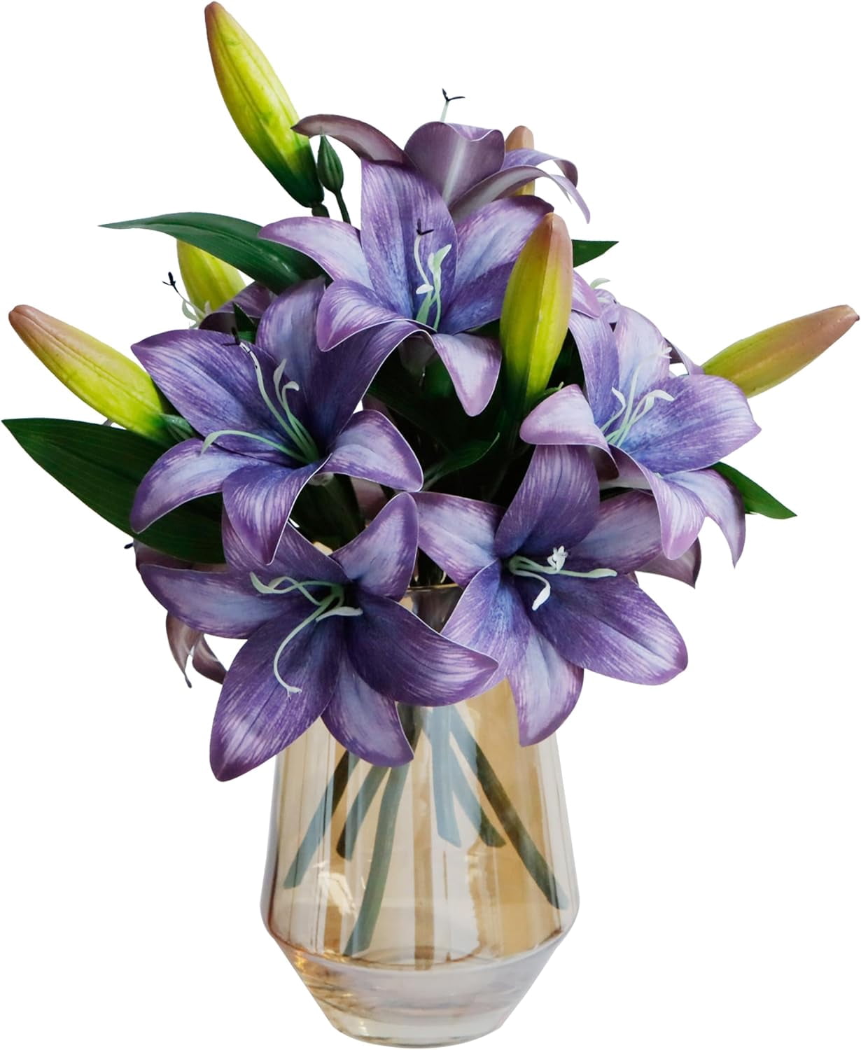 6pcs Tiger Lily Artificial Flowers, 15 Inch Faux Lilies Flower with 2 Blooms and 1 Bud, Latex Real Touch Easter Lily Flowers for Home Décor Centerpiece Wedding Bouquet,Deep Purple
