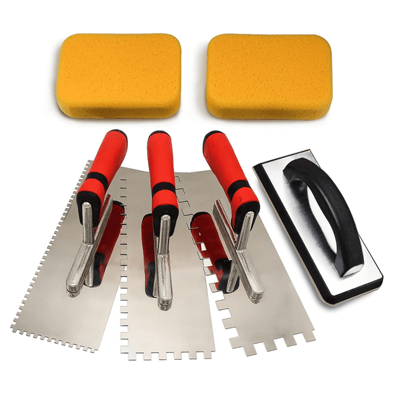 6pcs Tile Tools,Stainless Steel Square Notched Trowel Set,Grout Float and Grout Sponge f ywm58