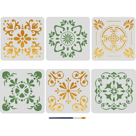 6pcs Tile Wall Stencil 11.811.8inch Vintage Mandala Stencil Reusable Concrete Stencils with Paint Brush for Floors Walls Furniture Patio Indoor Outdoor White DIY