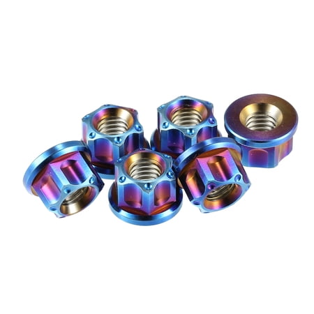 6pcs Titanium Alloy M6 Pitch 1.0mm Flange Bolt Nut for Bicycle Motorcycle Motor Bike Modification Fancy Blue