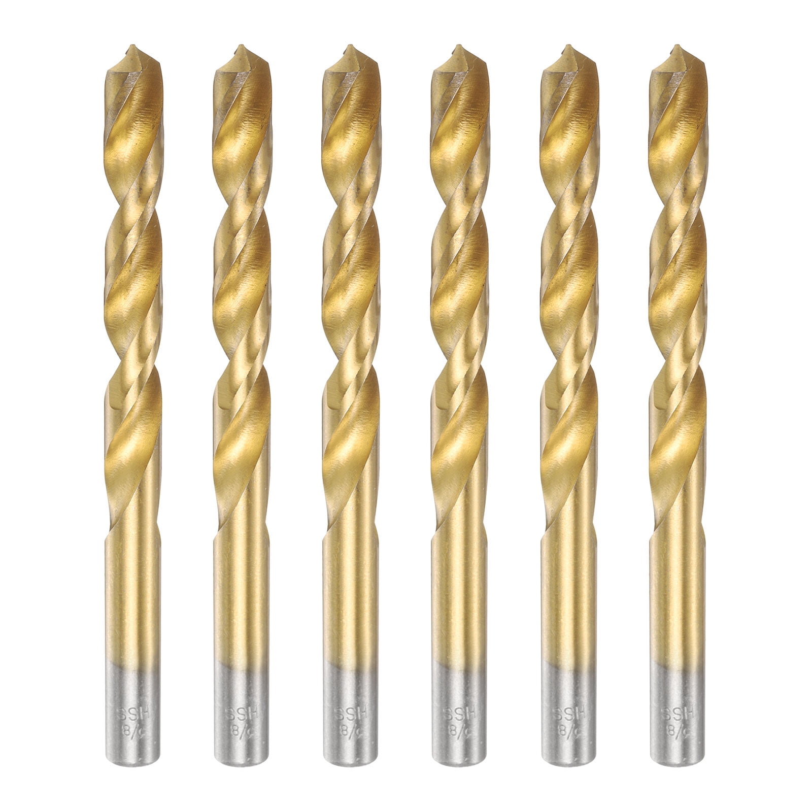 6pcs Titanium Twist Drill Bit 3/8" Drilling Dia High Speed Steel Drills for Hardened Metal, Stainless Steel, Cast Iron, Wood, Plastic