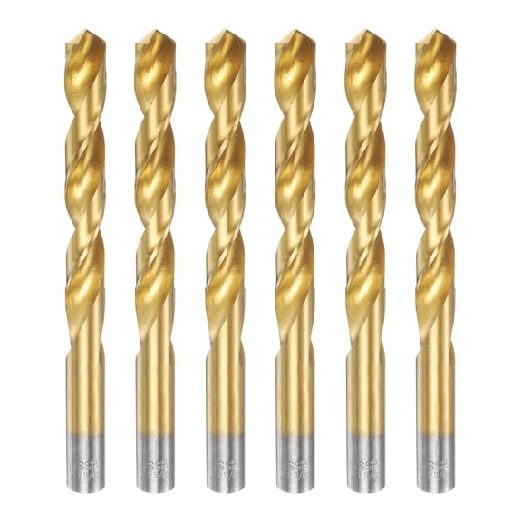 6pcs Titanium Twist Drill Bit 31/64" Drilling Dia High Speed Steel Drills for Hardened Metal, Stainless Steel, Cast Iron, Wood, Plastic