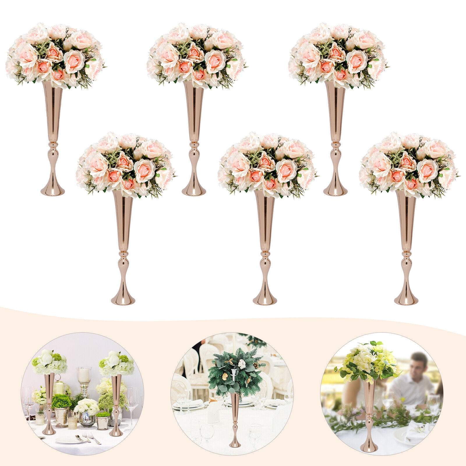 6pcs Trumpet Vase Gold Metal Flower Vase Rack Desktop Holder Decor 56 ...