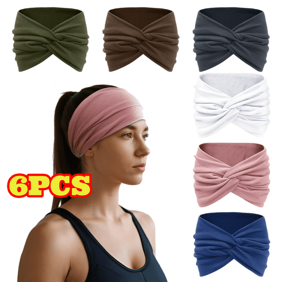 6pcs Turban Headbands for Women, Vintage Wide Head Wraps Knotted Cute Hair Band Accessories