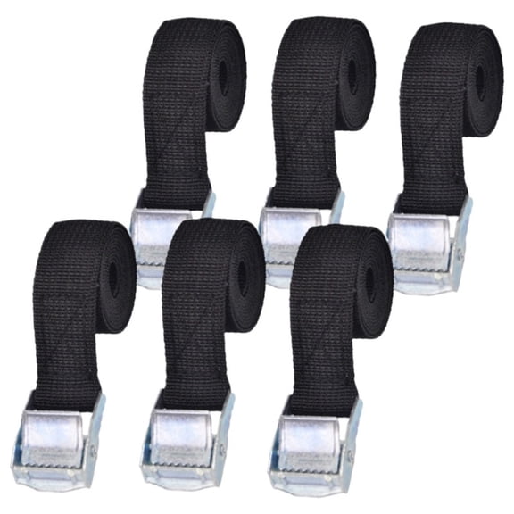 6pcs Universal 2.5cm x 2.5m Ratchet Straps Polypropylene and Zinc Alloy Black Auto Parts