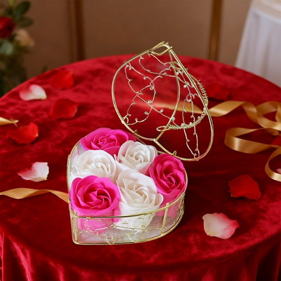 6pcs Valentine's Day Soap Rose Decoration - Artificial Flower Roses in Iron Basket, Romantic Ambiance Decor for Home & Office, Perfect Holiday Gift for Couples & Loved Ones, Hot Pink